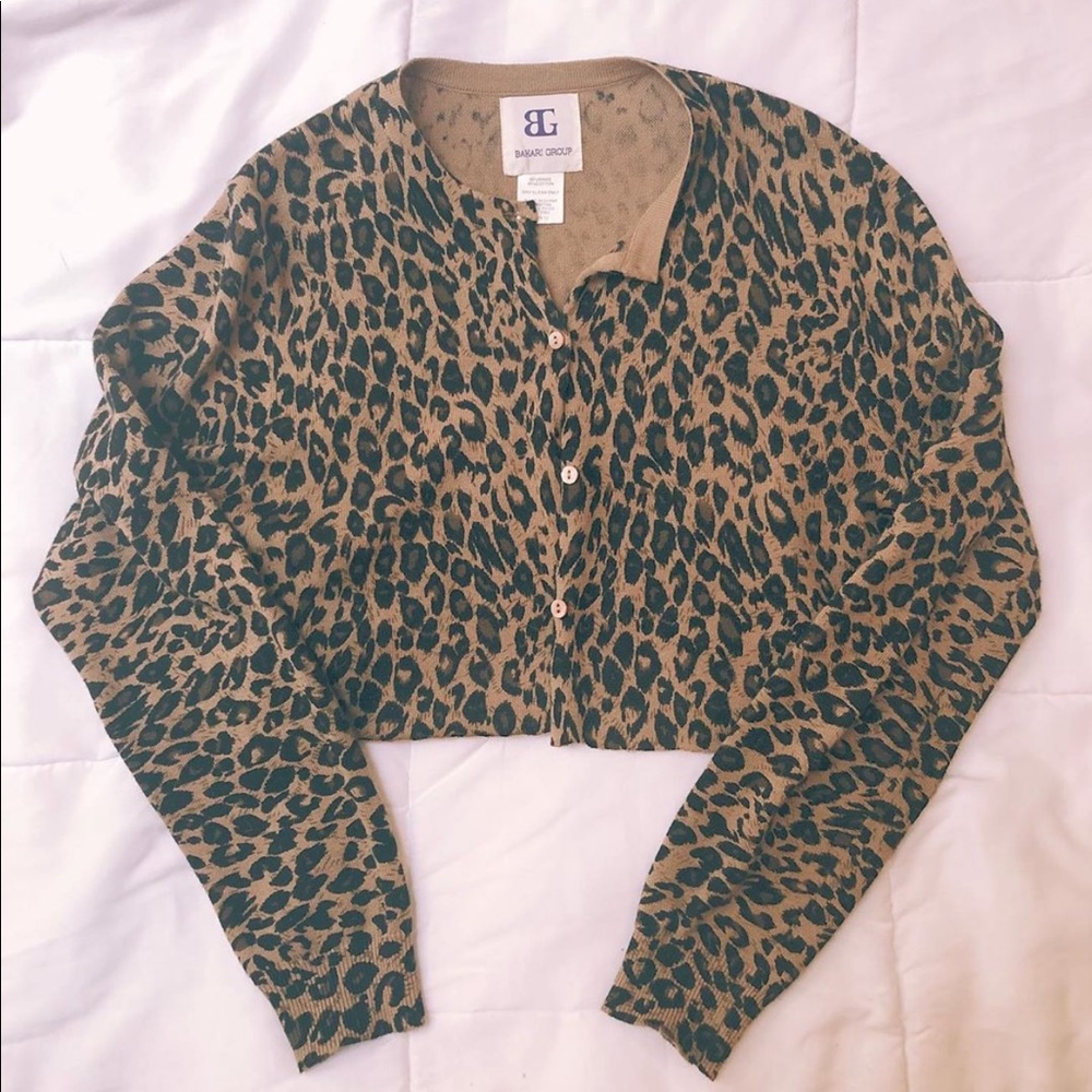 cheetah button up crop cardigan